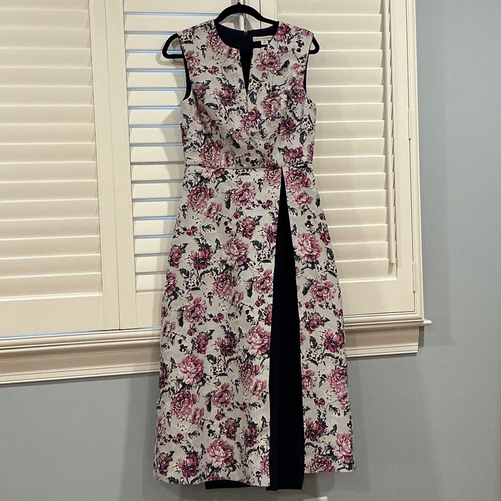 Kay Unger Navy Blue, Cream, and Pink Floral Walk-Thru Jumpsuit